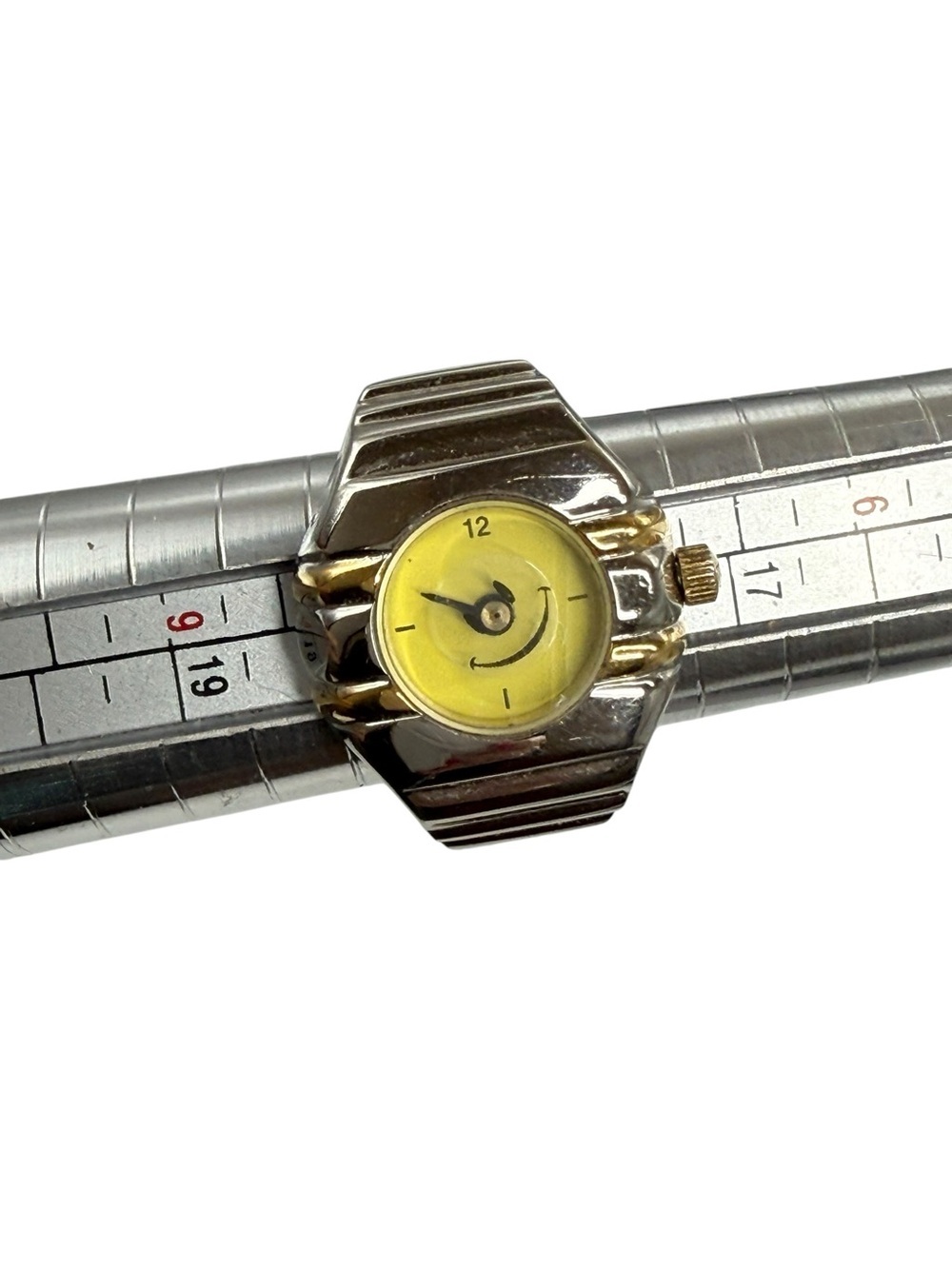 Ring watch smiley face clip me two tone 90s retro